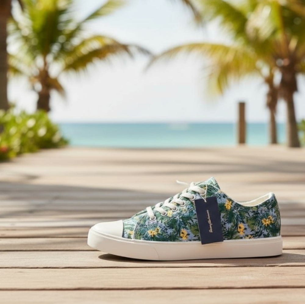 Tommy Bahama Floral Canvas Sneakers - Green and White Size 8.5 - Picture 13 of 13